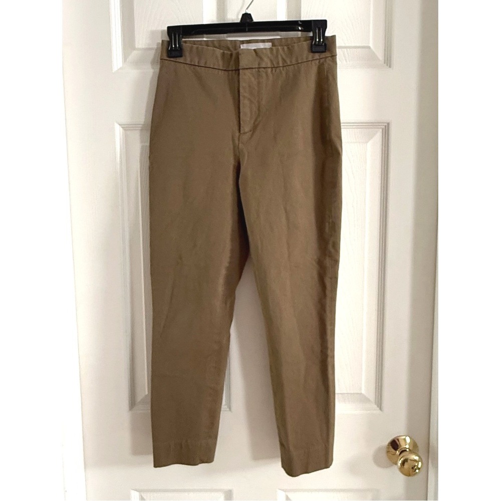 Everlane Womens Side Zip Stretch Cotton Trousers Olive Khaki Green‎ Size 0